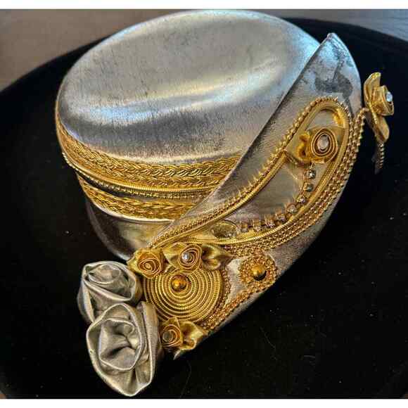 RARE! Sonni of San Francisco BlackGOLD Wool Derby Hat Vintage 1980s Wide Brim - Picture 2 of 5